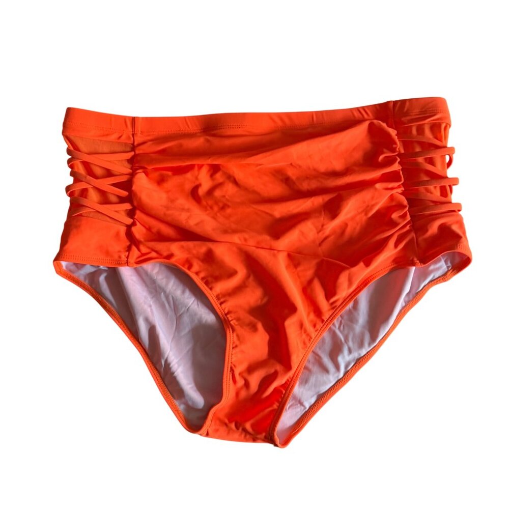 Tourniquet Orange High Waisted Bikini Set With Crisscross Halter Top NWT - Picture 2 of 5